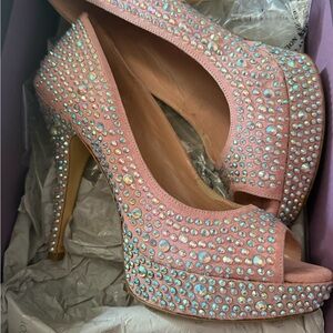 Enzo Angiolini Pink Rhinestone Peep-Toe Heels